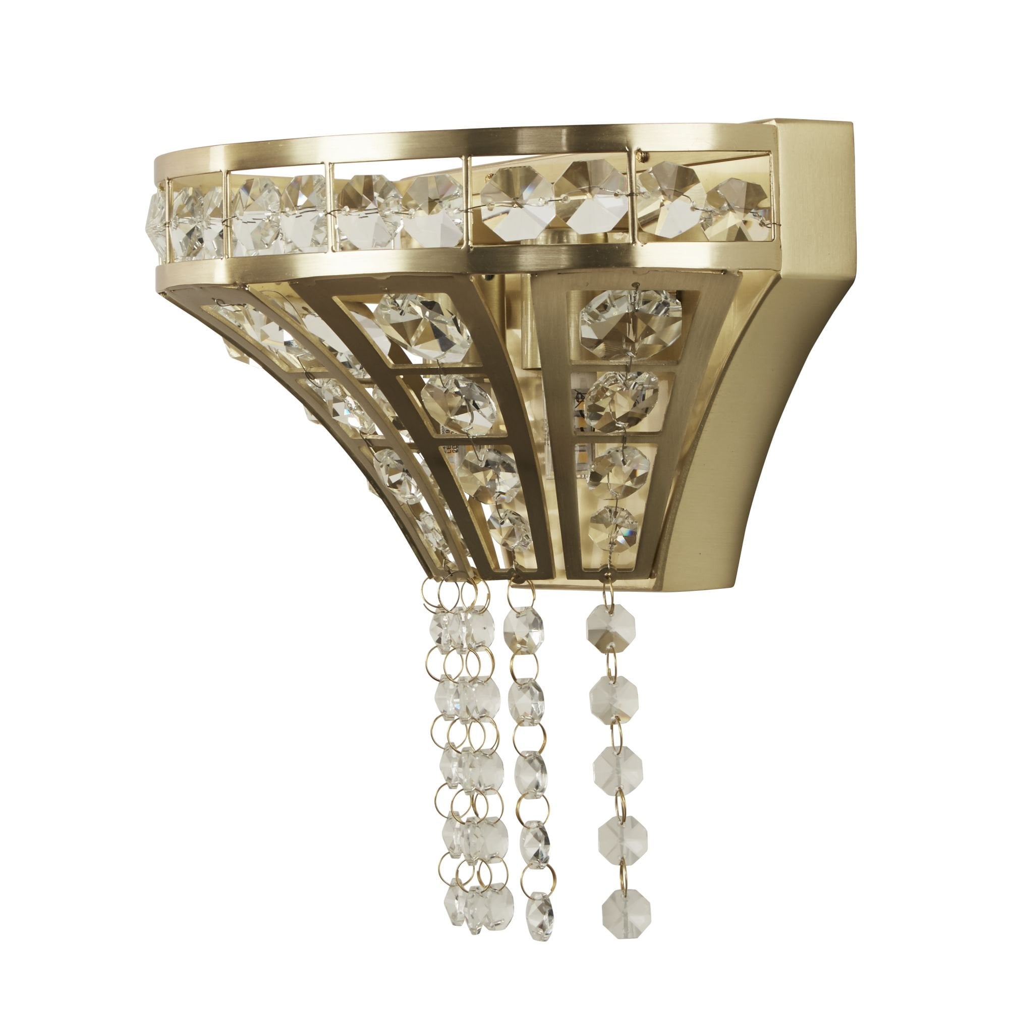 Searchlight Gardeners 2 Light Wall Light - Satin Brass & Clear Crystal