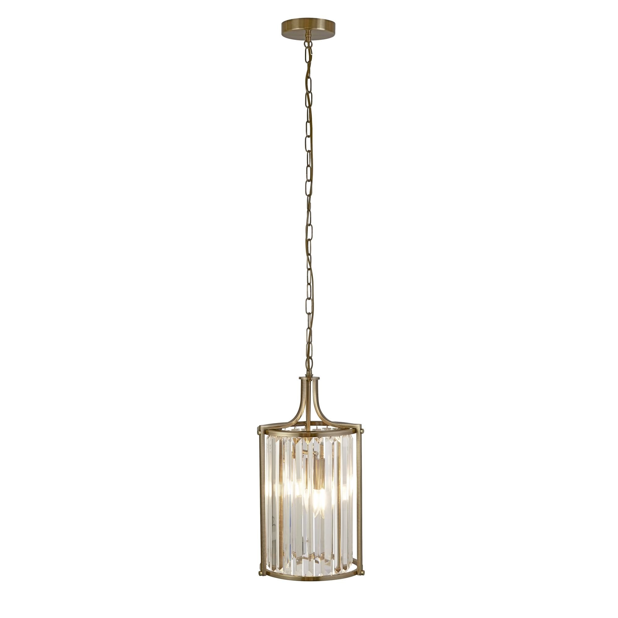 Searchlight Villier 2 Light Pendant - Antique Brass & Clear Crystal