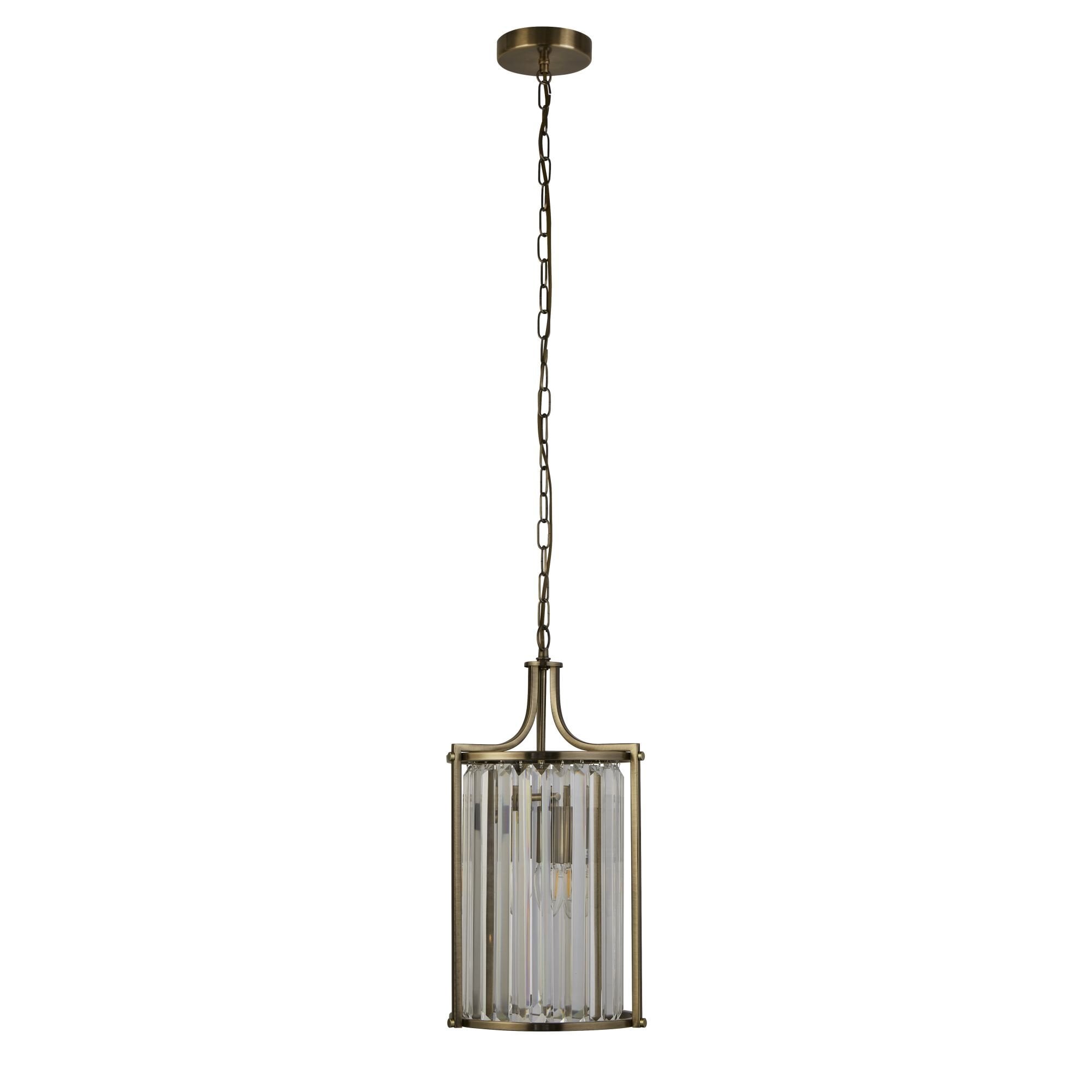 Searchlight Villier 2 Light Pendant - Antique Brass & Clear Crystal