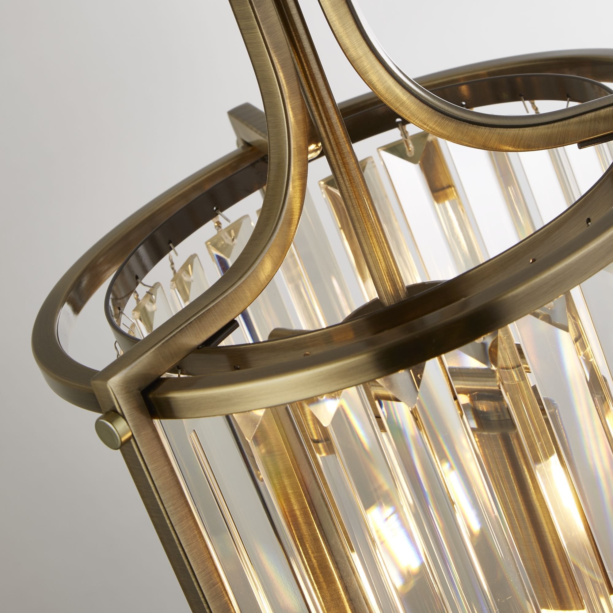 Searchlight Villier 2 Light Pendant - Antique Brass & Clear Crystal