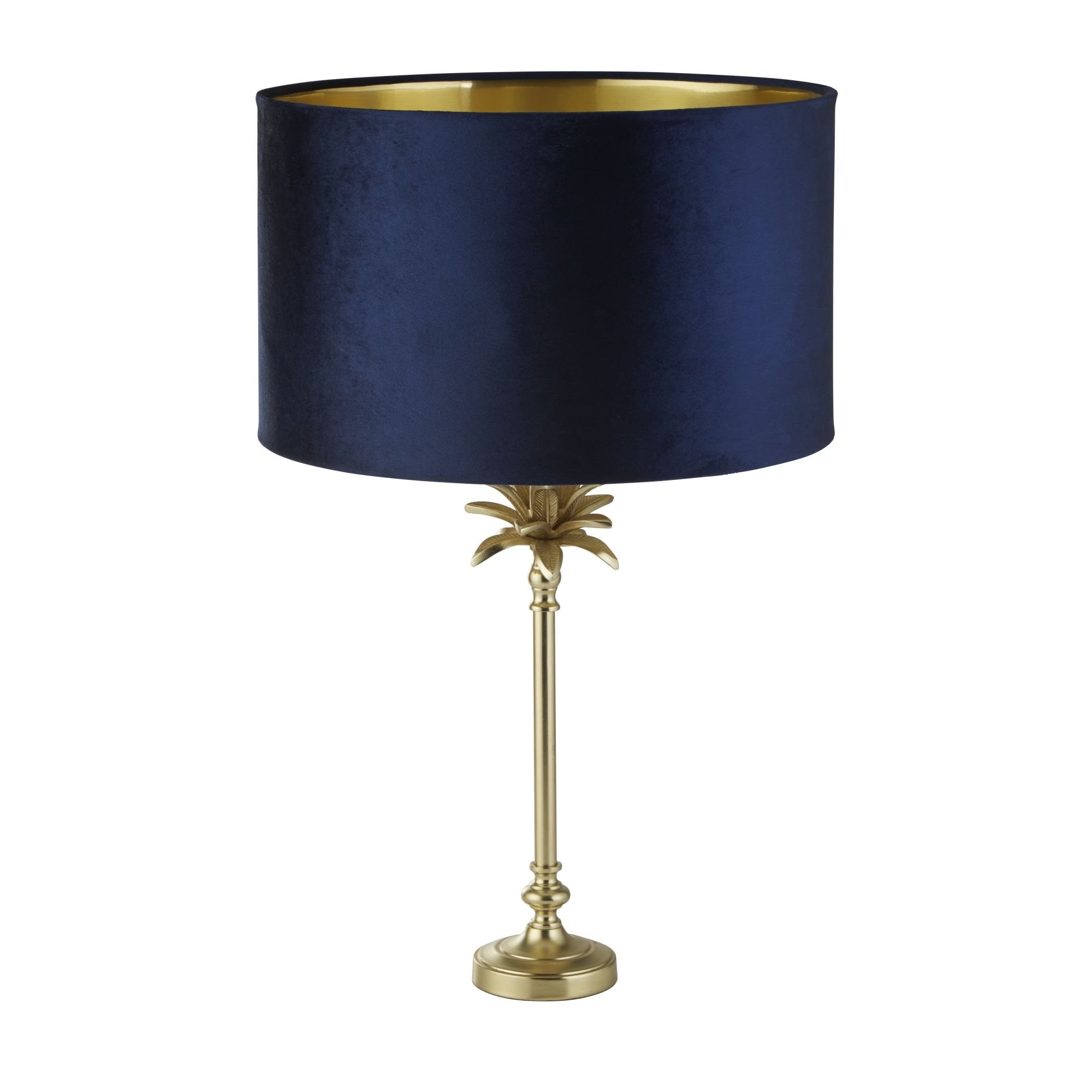 Searchlight Paisley Table Lamp - Satin Brass & Navy Velvet Shade