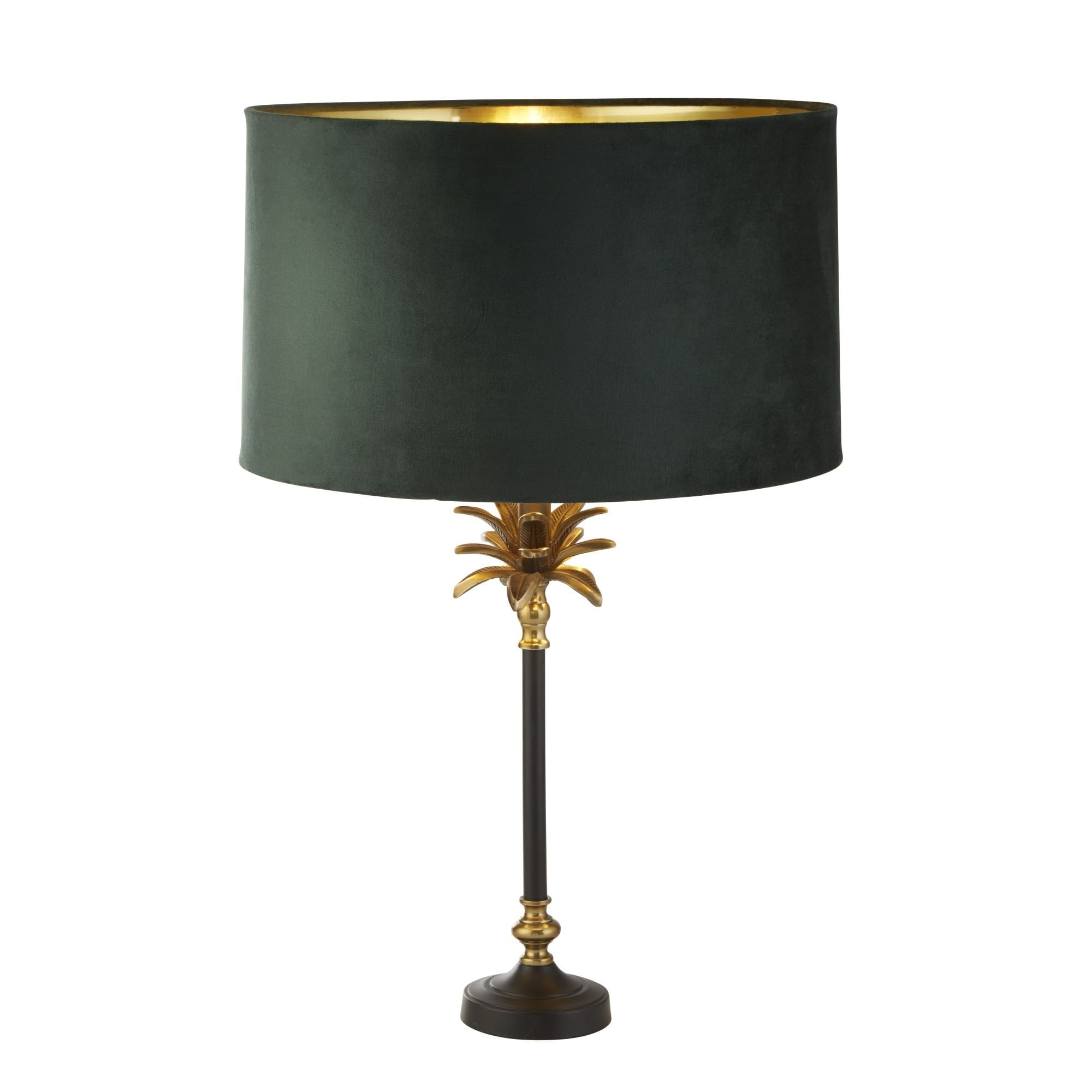 Searchlight Paisley Table Lamp - Black, Antique Brass & Green Velvet Shade