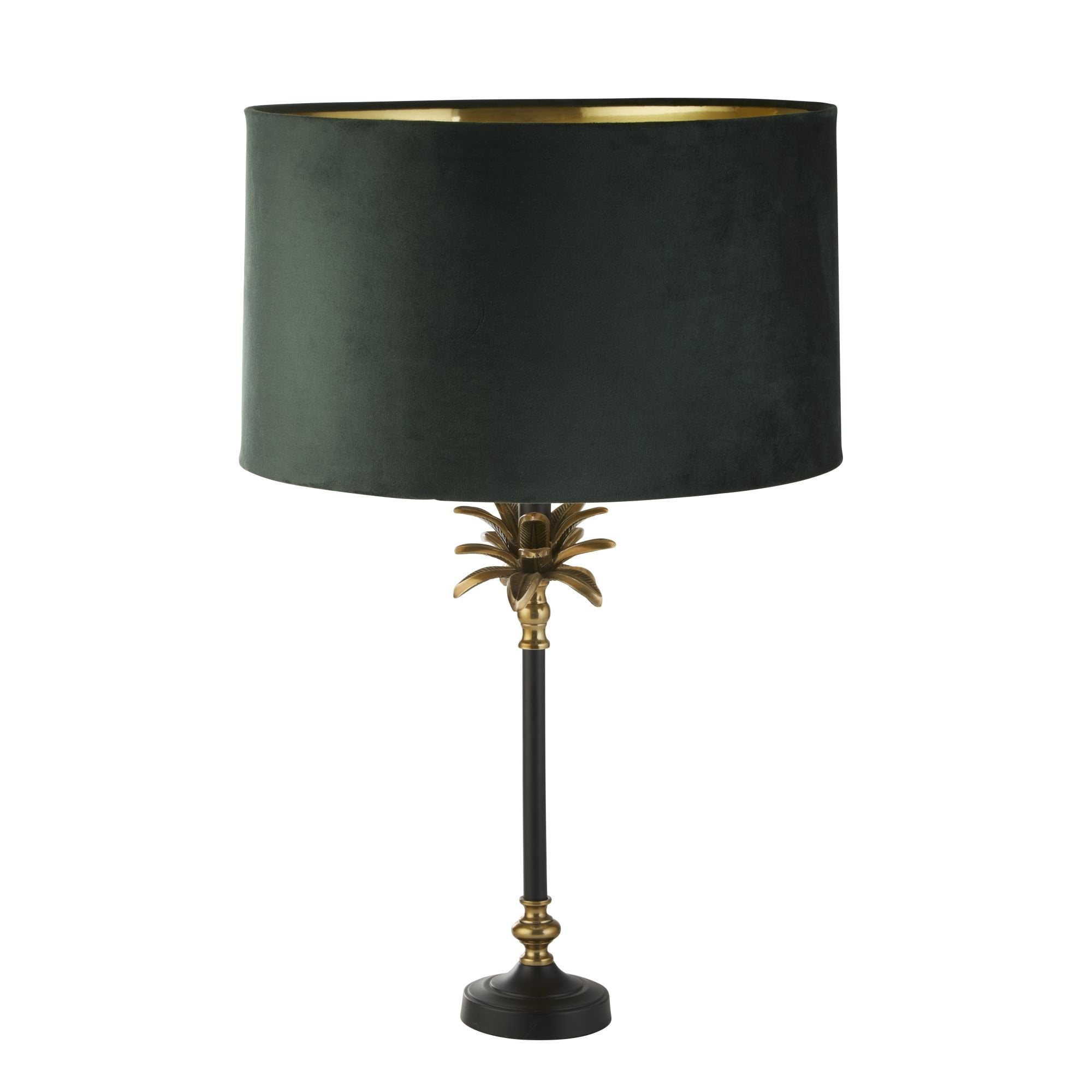Searchlight Paisley Table Lamp - Black, Antique Brass & Green Velvet Shade