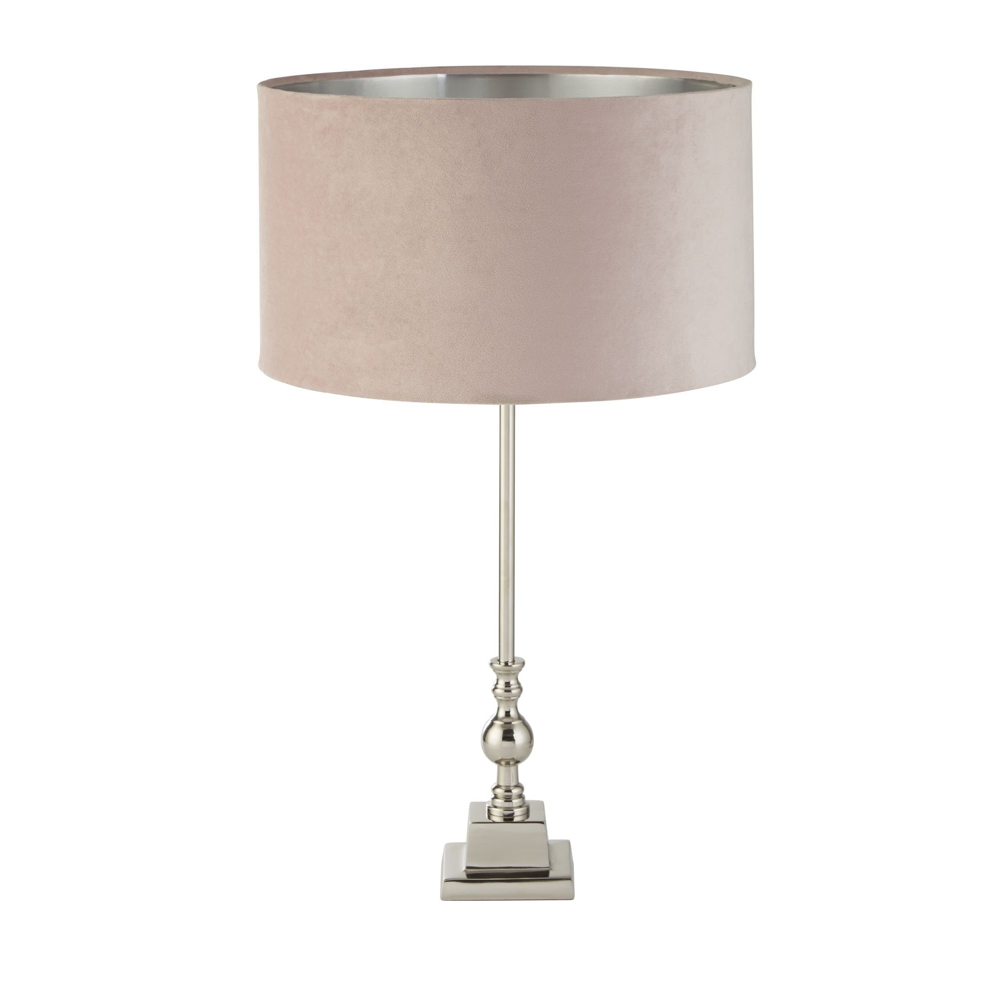 Searchlight Woodside Table Lamp - Chrome & Pink Velvet Shade