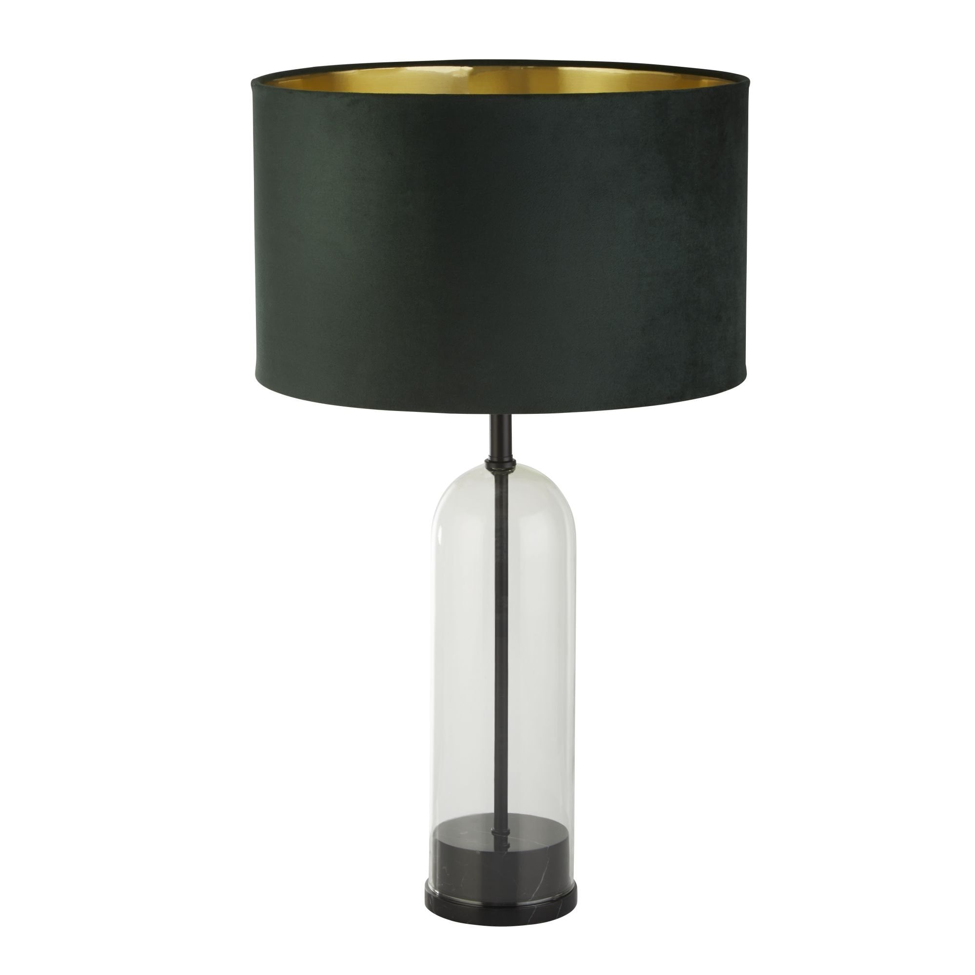 Searchlight Owen Table Lamp - Black, Glass, Marble & Green Velvet