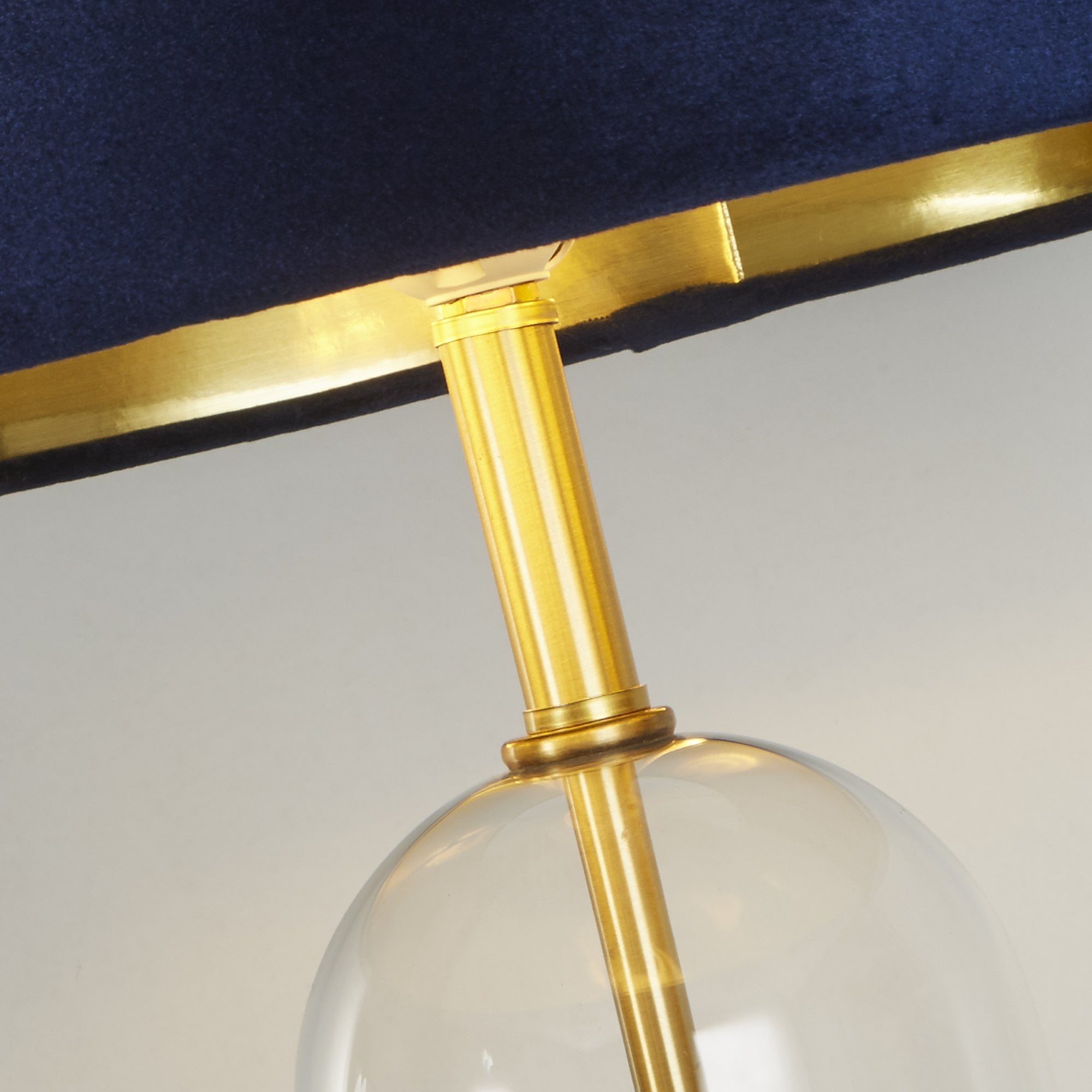 Searchlight Owen Table Lamp - Brass, Glass & Navy Velvet Shade