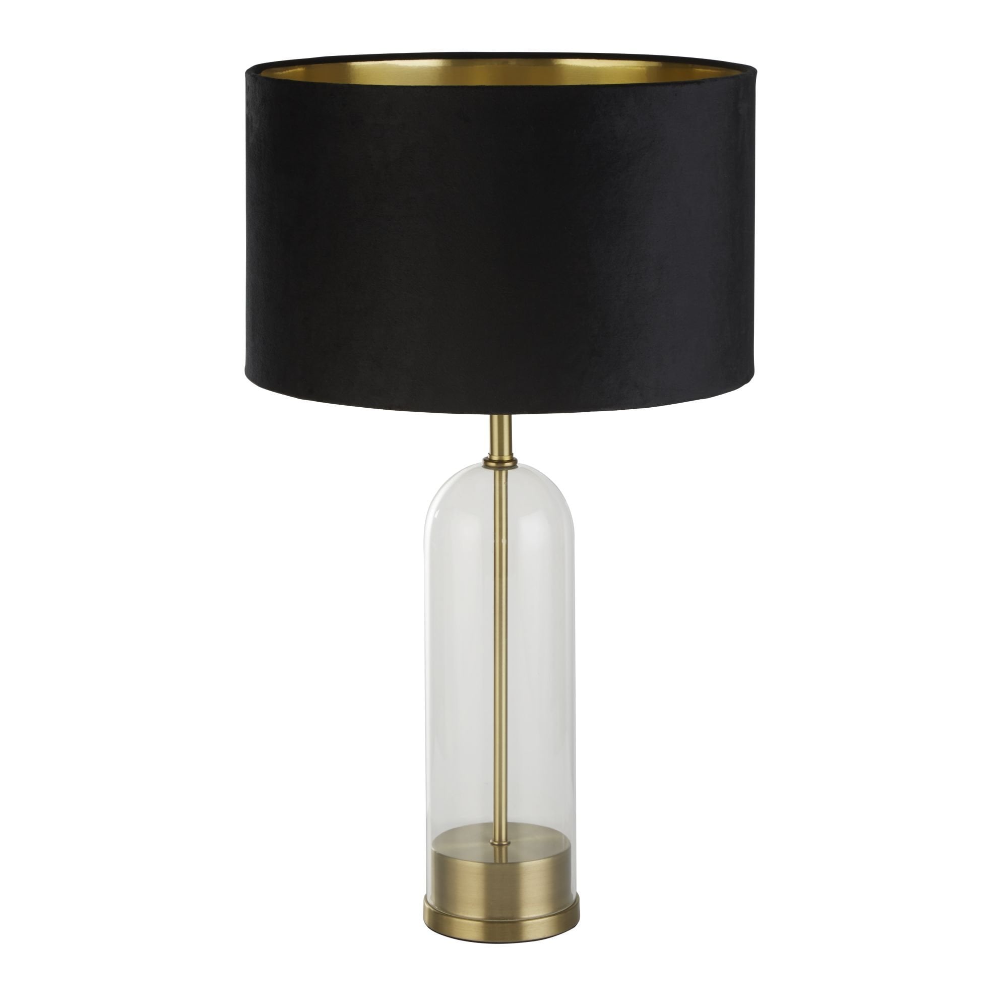 Searchlight Owen Table Lamp - Brass, Glass & Black Velvet Shade
