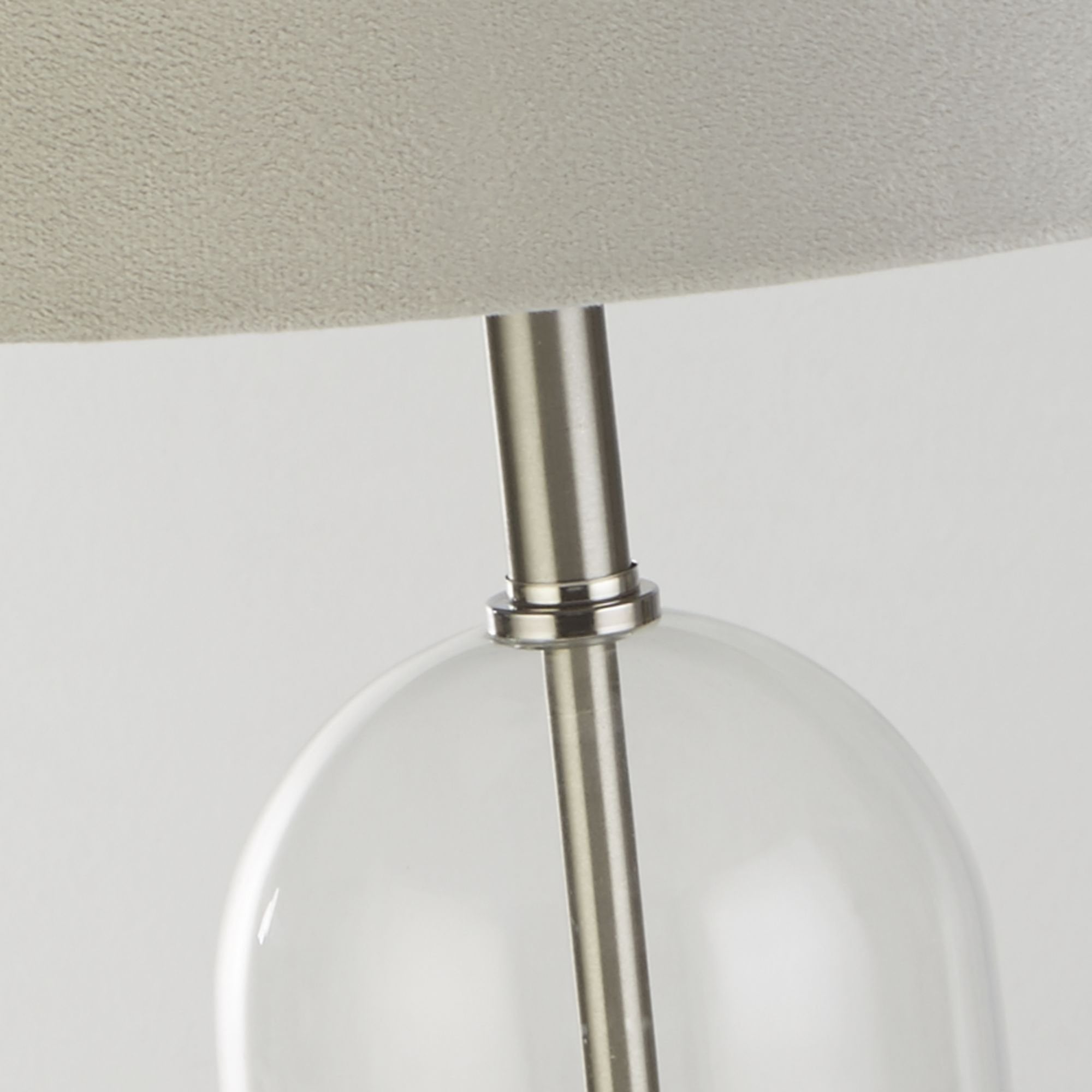 Searchlight Owen Table Lamp - Satin Nickel, Glass & Grey Velvet Shade