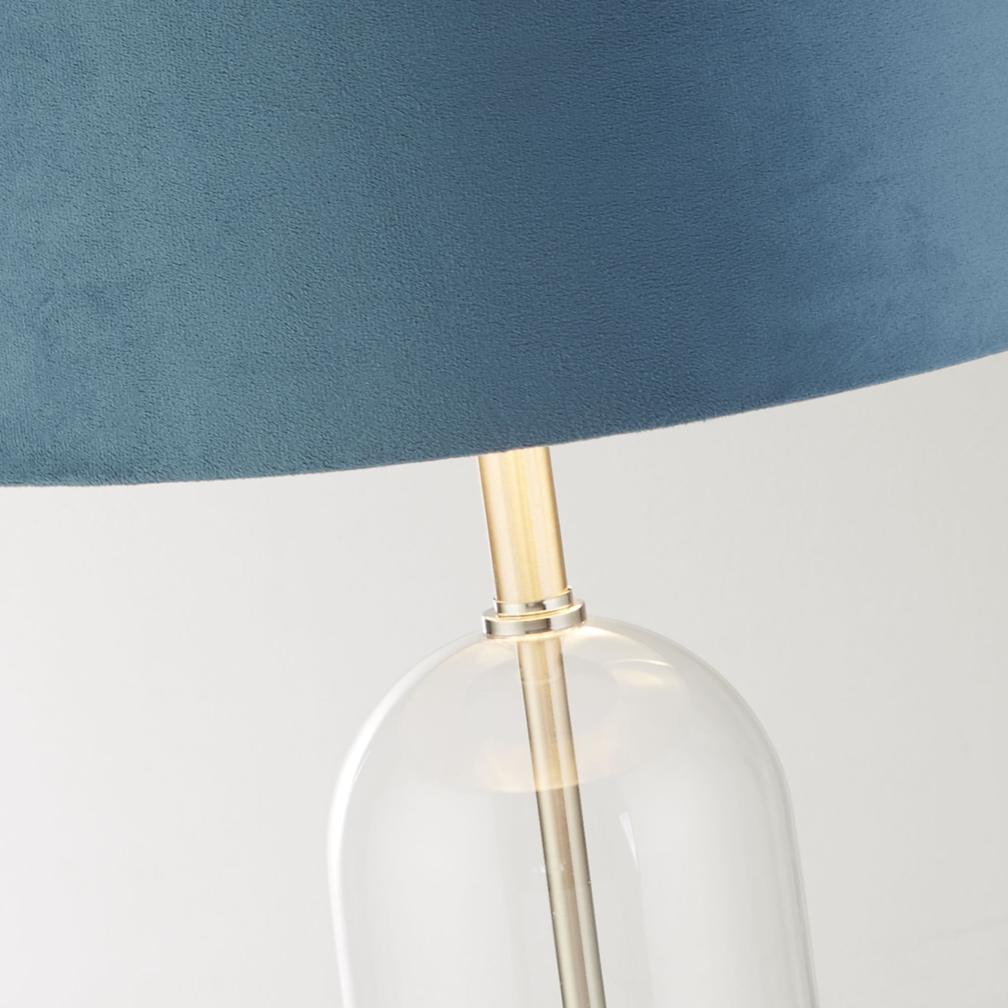 Searchlight Owen Table Lamp - Satin Nickel, Glass & Teal Velvet Shade