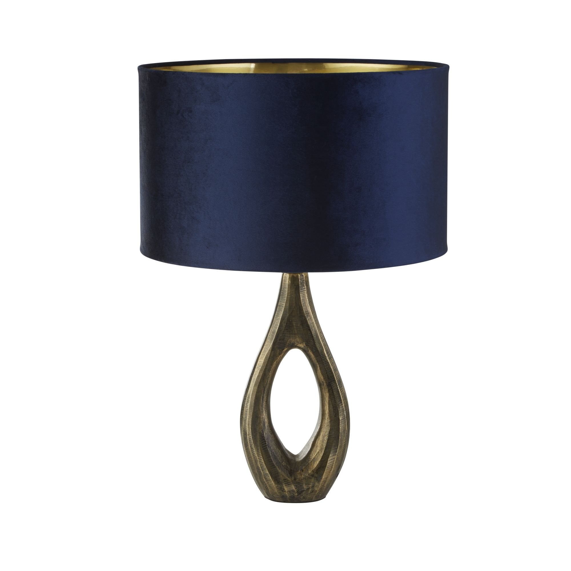 Searchlight Brock Table Lamp - Antique Brass & Navy Velvet Shade