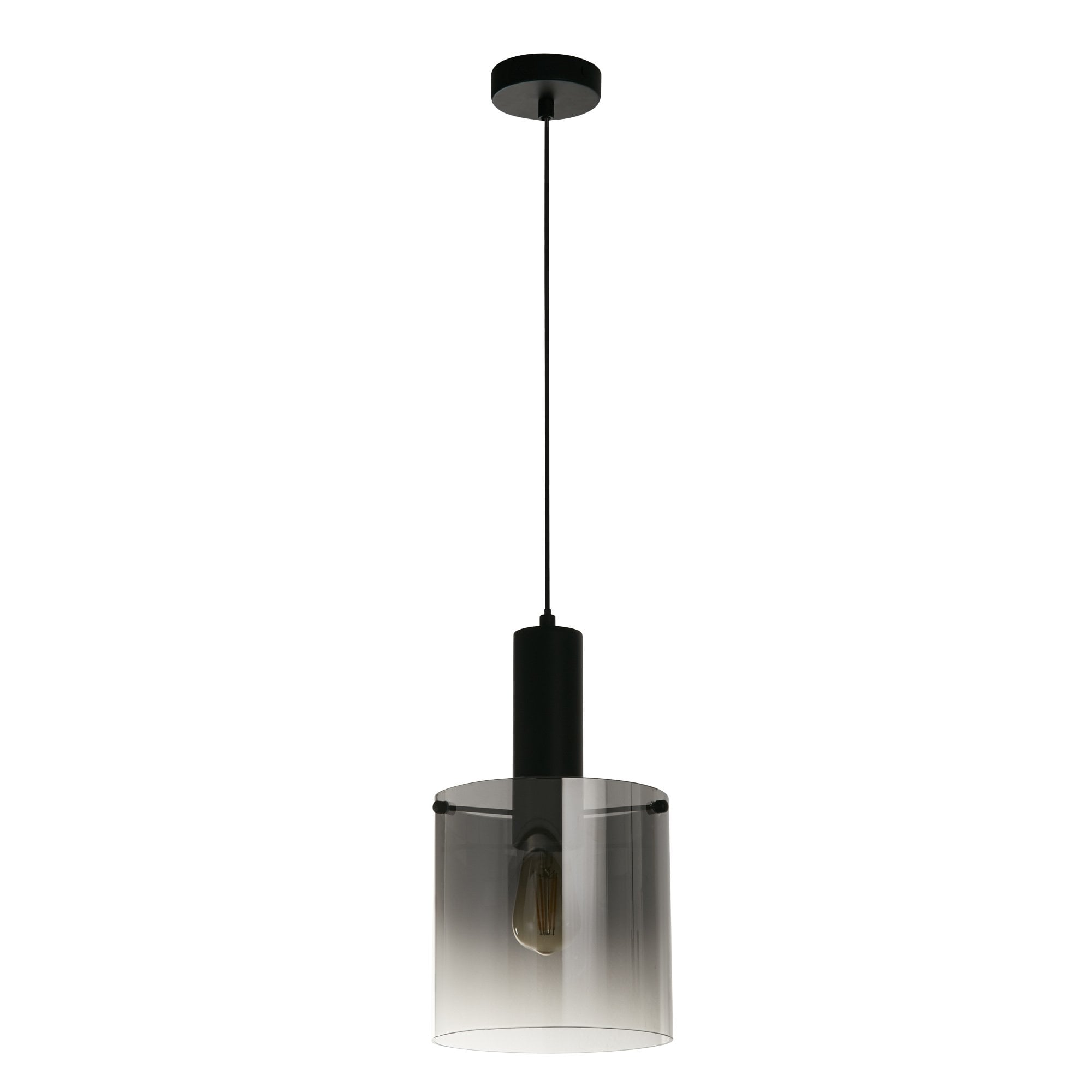 Searchlight Stirling Pendant - Matt Black & Smoked Ombre Glass