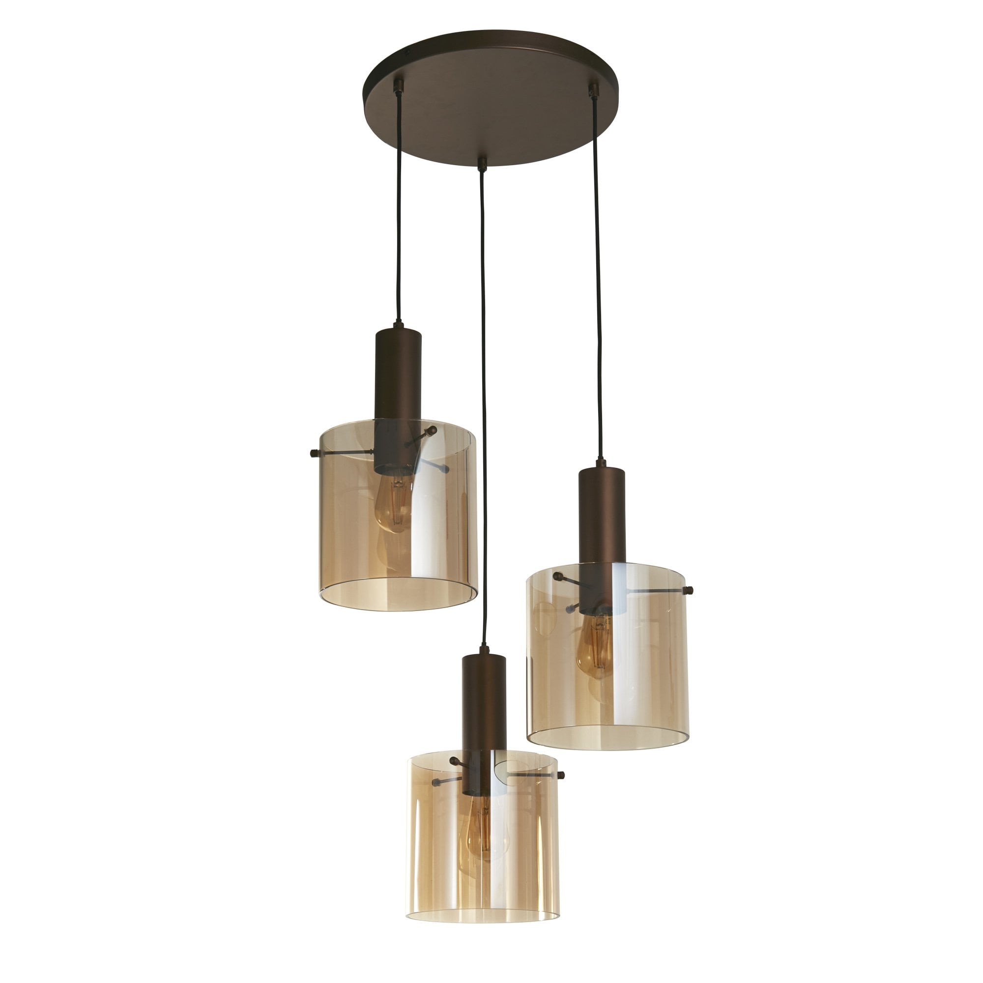 Searchlight Stirling 3 Light Multi-Drop Pendant - Mocha & Amber Glass