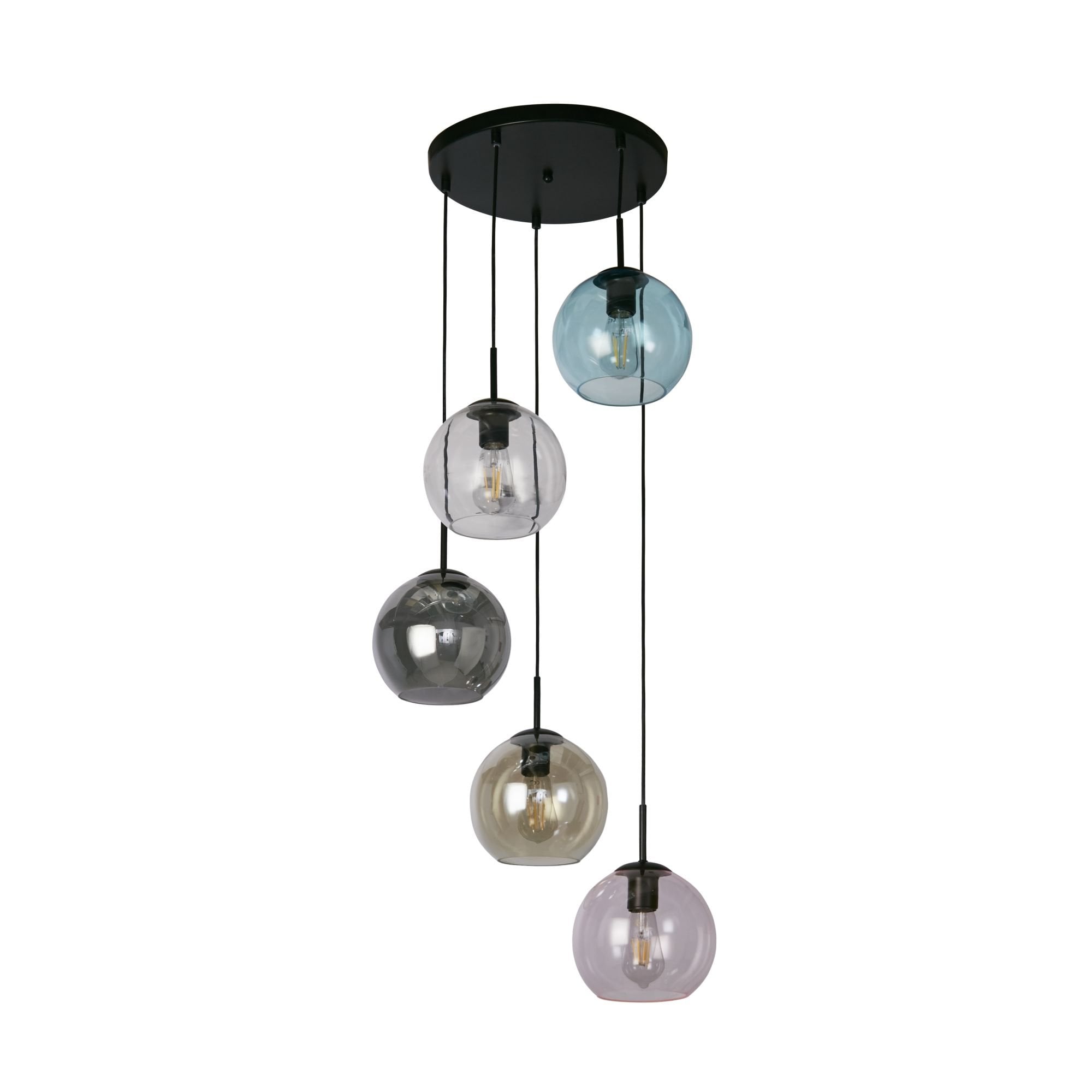 Searchlight Malwood II 5 Light Pendant - Black & Coloured Glass