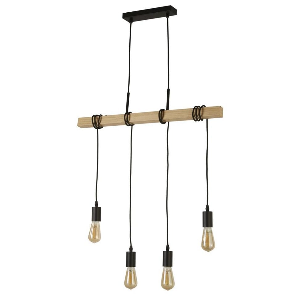 Searchlight Woodstock 4 Light Bar Pendant - Natural Wood & Black