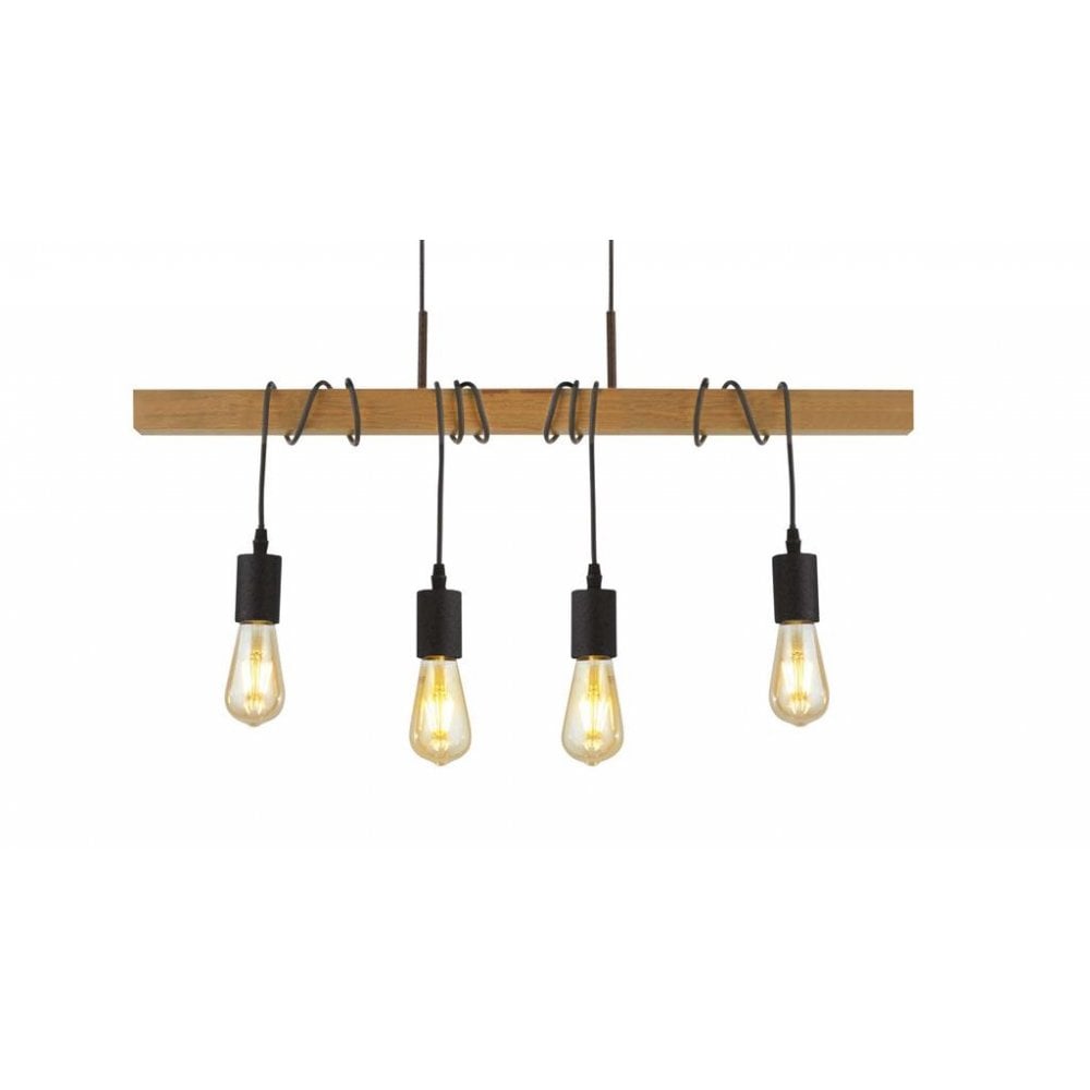 Searchlight Woodstock 4 Light Bar Pendant - Natural Wood & Black