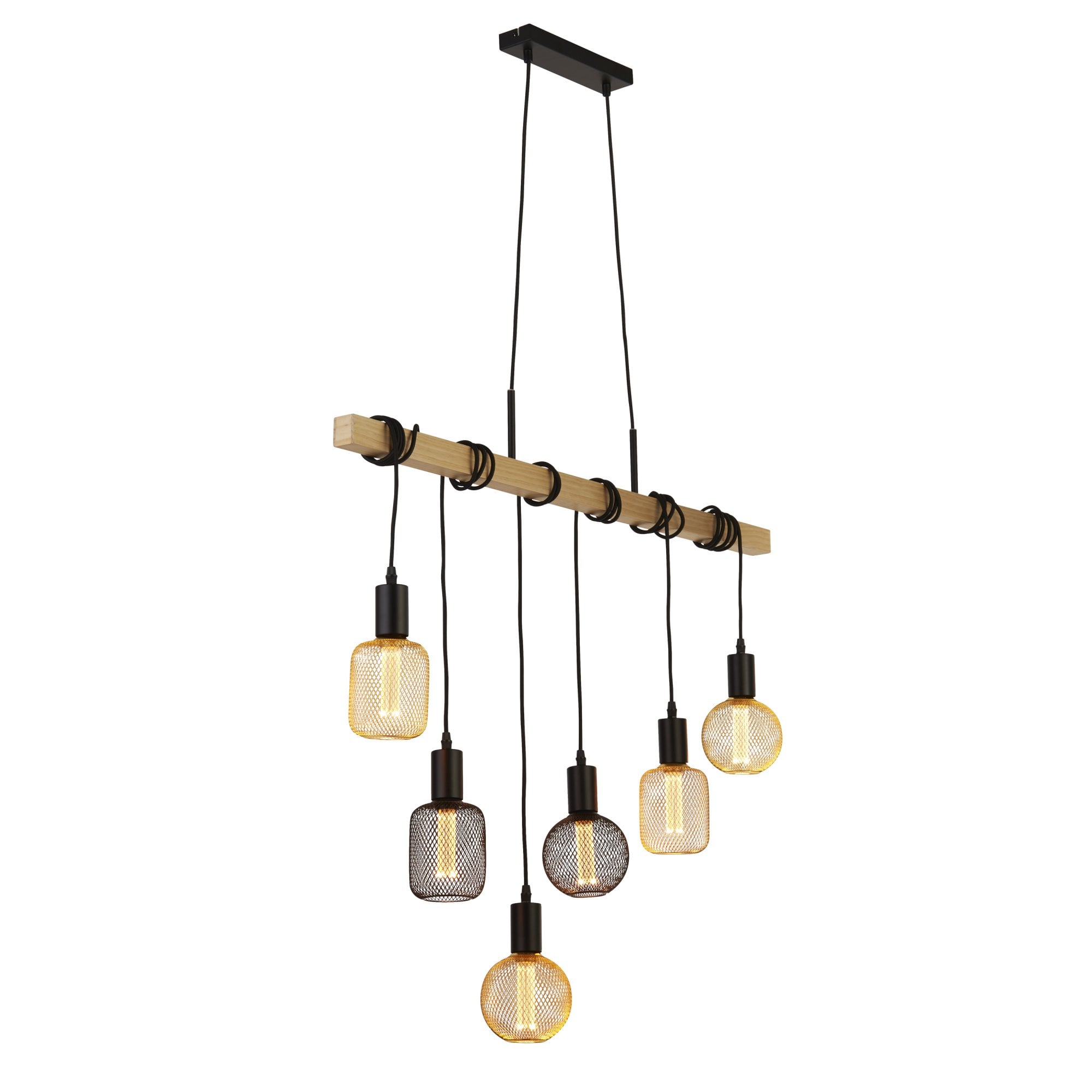 Searchlight Woodstock 6 Light Bar Pendant - Natural Wood & Black