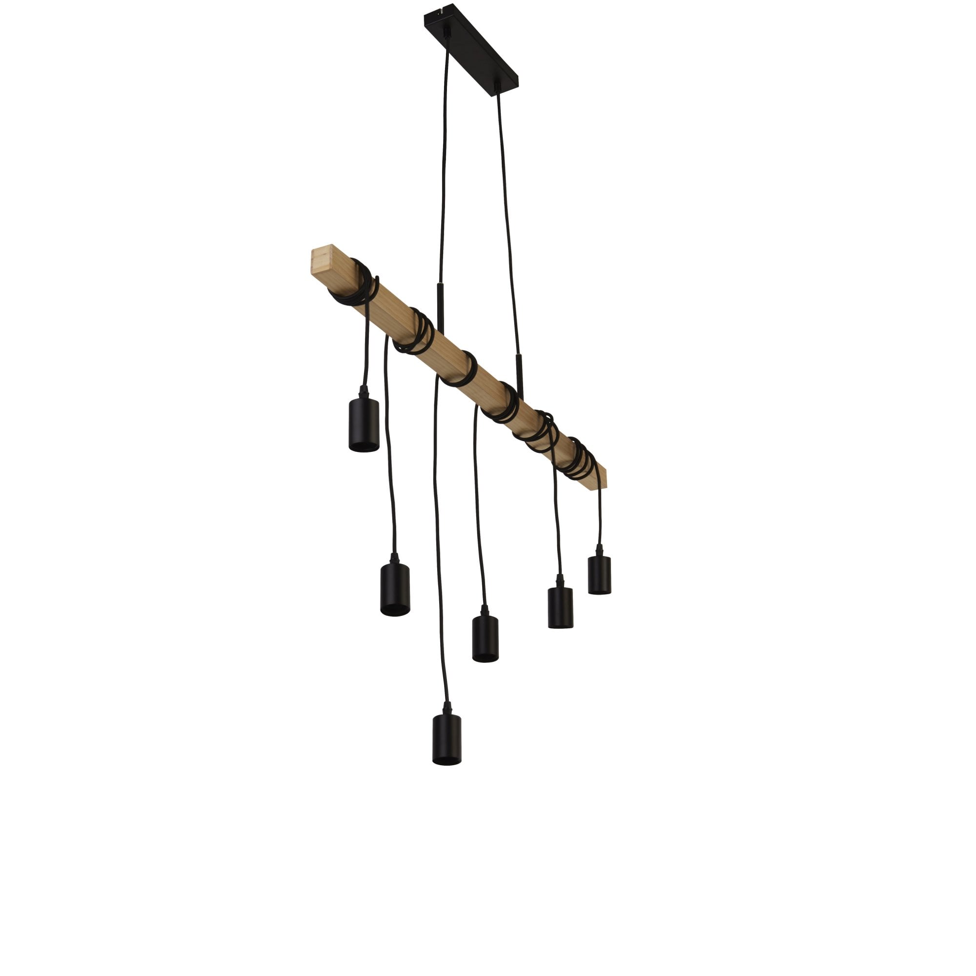 Searchlight Woodstock 6 Light Bar Pendant - Natural Wood & Black