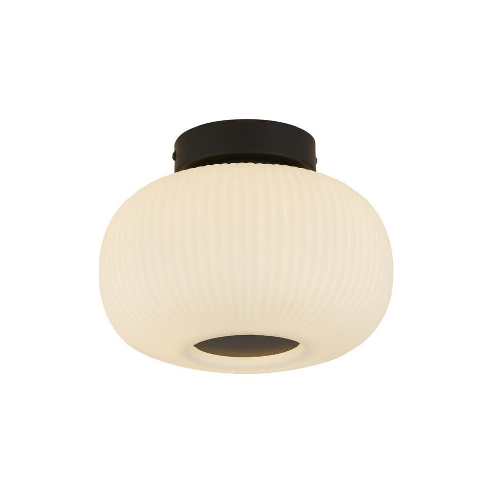 Searchlight Leopold Flush - Black & Opal Ribbed Glass