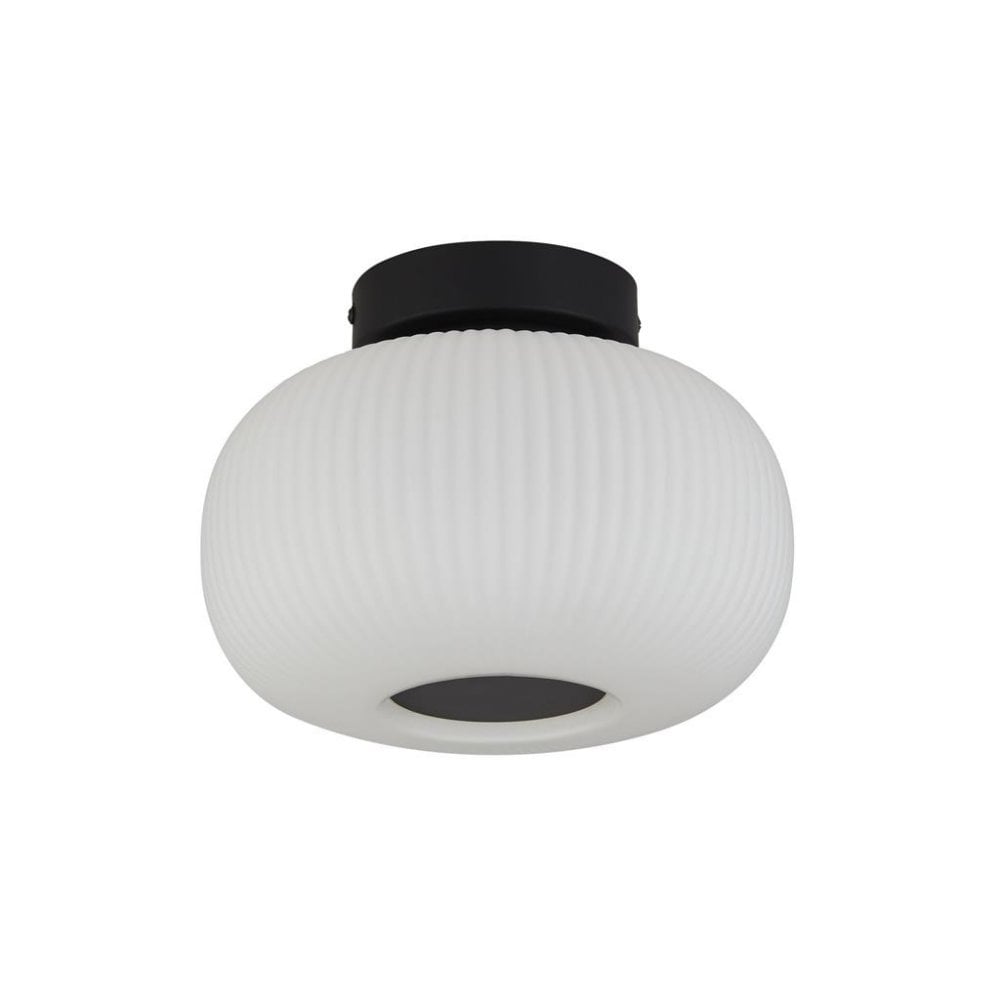 Searchlight Leopold Flush - Black & Opal Ribbed Glass
