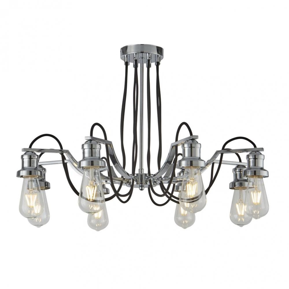 Searchlight Oban 8 Light Pendant - Chrome & Black Braided Cable
