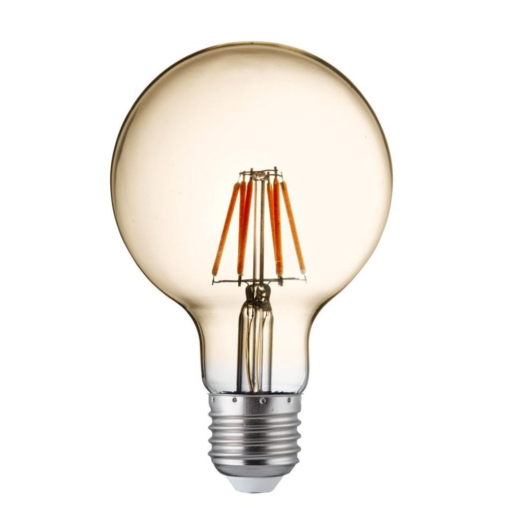 Searchlight E27 LED 6W Filament Globe Lamp - 2700K - Dimmable - Amber Glass - Pack of 5