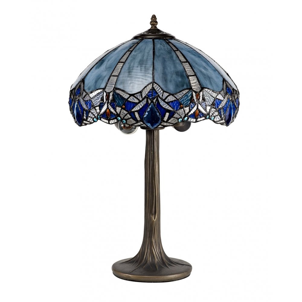 Fabula Newmans 2 Light Tree Like Table Lamp - 40cm Tiffany Shade - Blue