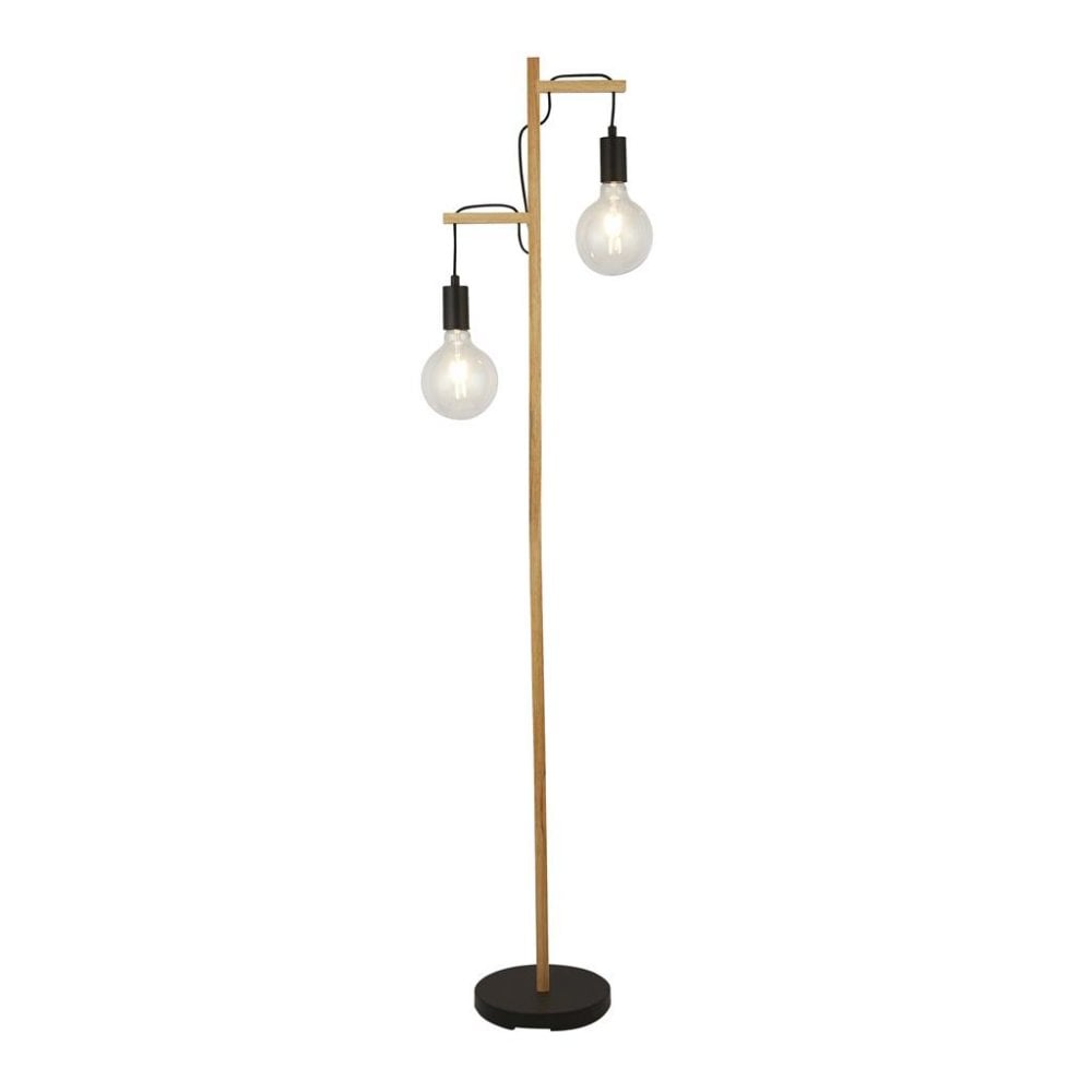 Searchlight Woodstock 2 Light Floor Lamp - Natural Wood & Black