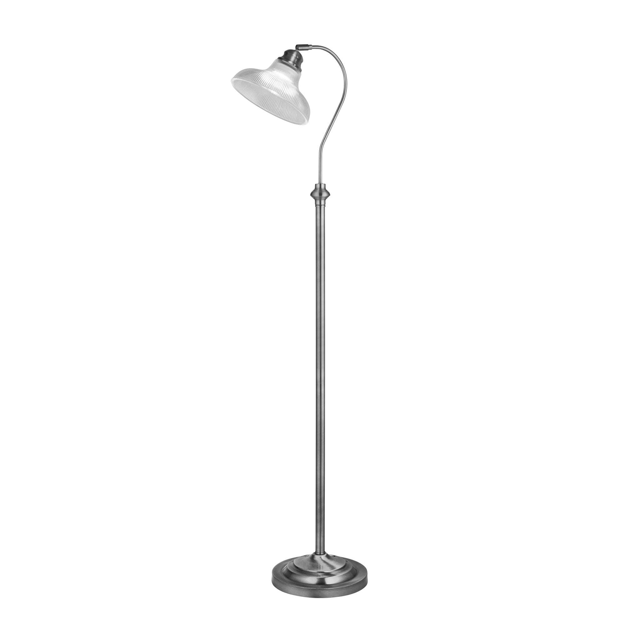 Searchlight Beech III Floor Lamp - Satin Silver & Holophane Style Glass