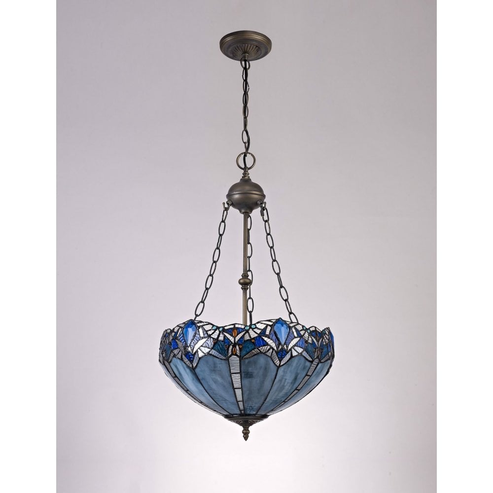 Fabula Newmans 2 Light Uplighter Pendant - 40cm Tiffany Shade - Blue