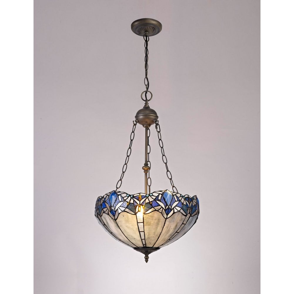 Fabula Newmans 2 Light Uplighter Pendant - 40cm Tiffany Shade - Blue