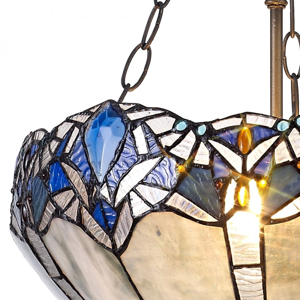 Fabula Newmans 2 Light Uplighter Pendant - 40cm Tiffany Shade - Blue