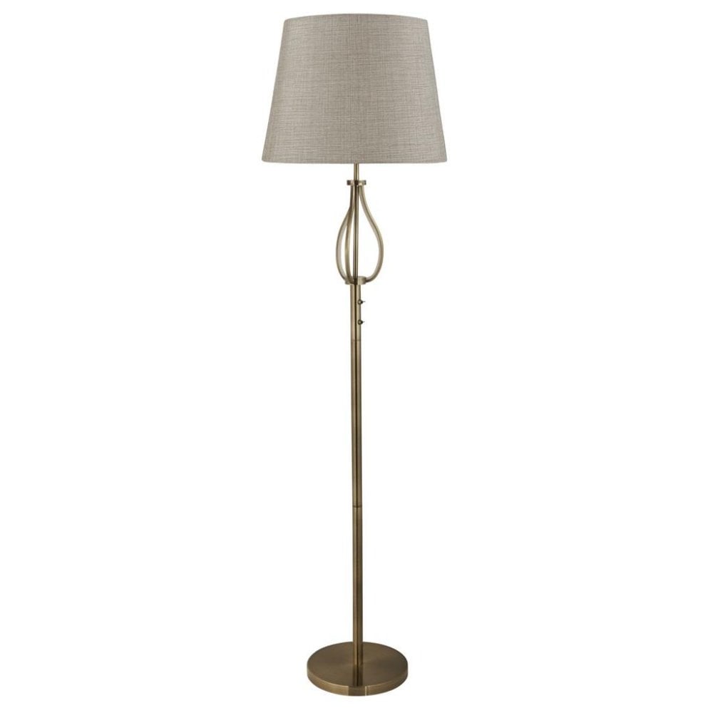 Searchlight Vauxhall Floor Light - Antique Brass & Cream Hessian Shade