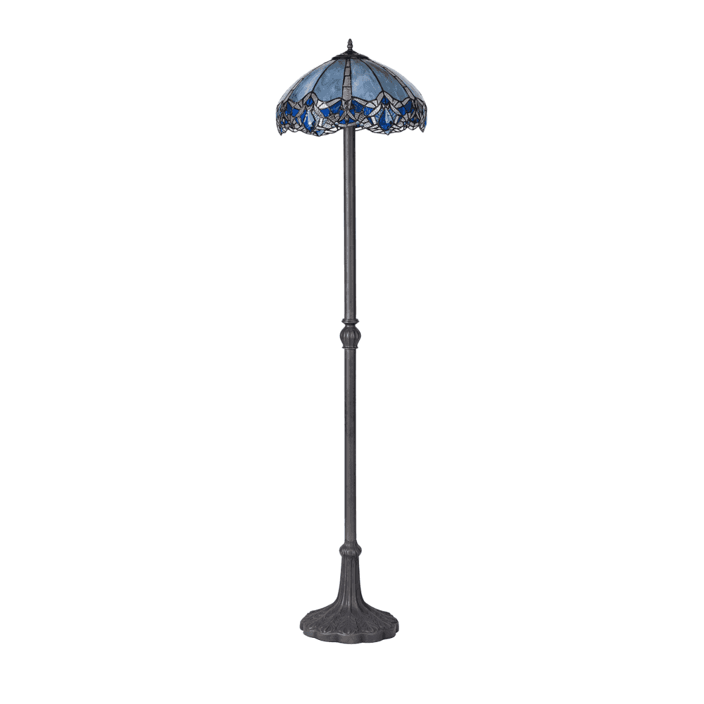 Fabula Newmans 2 Light Leaf Design Floor Lamp - 40cm Tiffany Shade - Blue