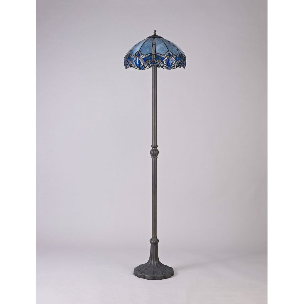 Fabula Newmans 2 Light Leaf Design Floor Lamp - 40cm Tiffany Shade - Blue