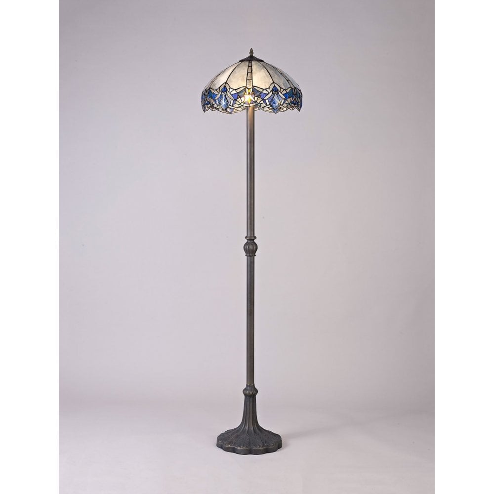 Fabula Newmans 2 Light Leaf Design Floor Lamp - 40cm Tiffany Shade - Blue