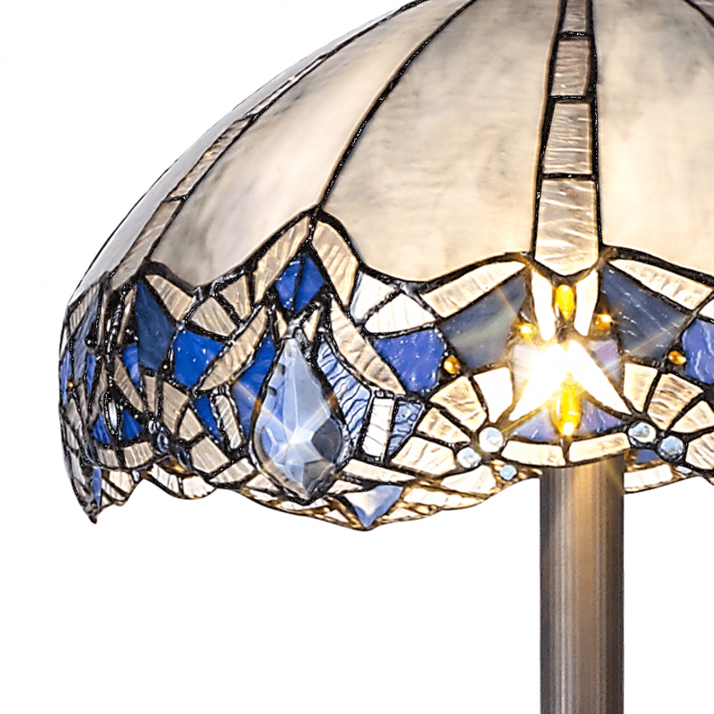 Fabula Newmans 2 Light Leaf Design Floor Lamp - 40cm Tiffany Shade - Blue