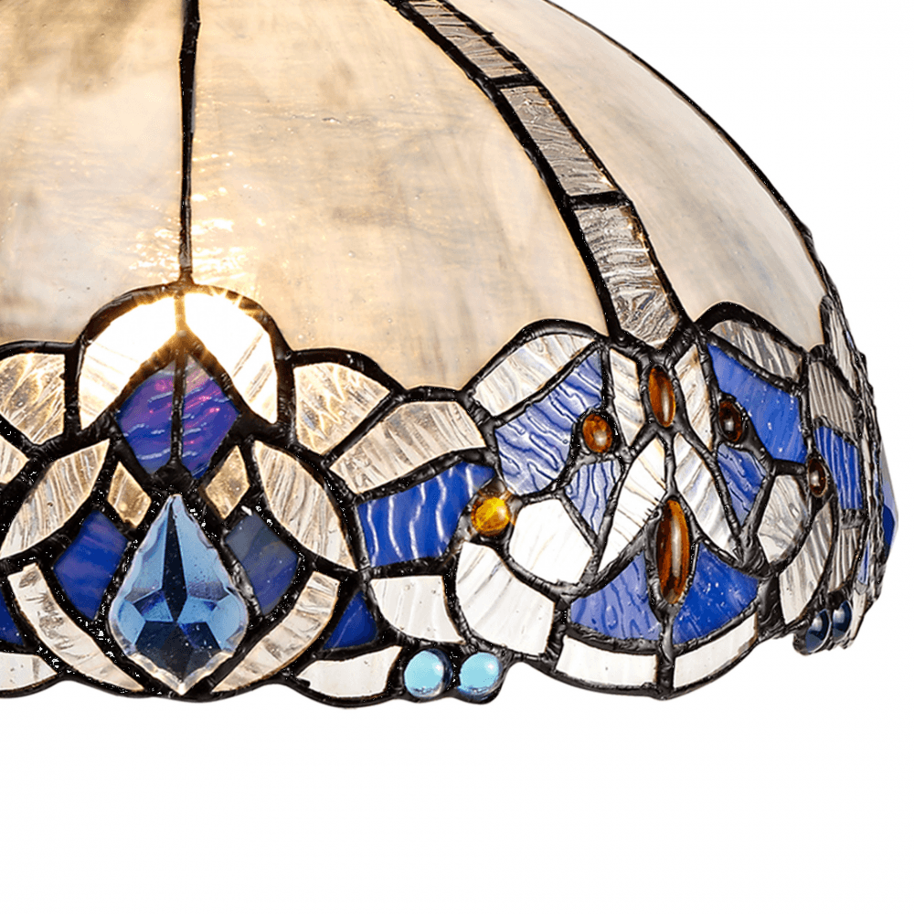 Fabula Newmans Single Pendant - 30cm Tiffany Shade - Polished Nickel & Blue