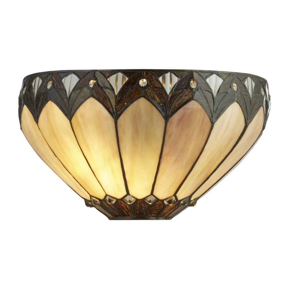 Searchlight Parker Tiffany Wall Lamp - Pearl Bronze, Black, Clear, Brown & Purple