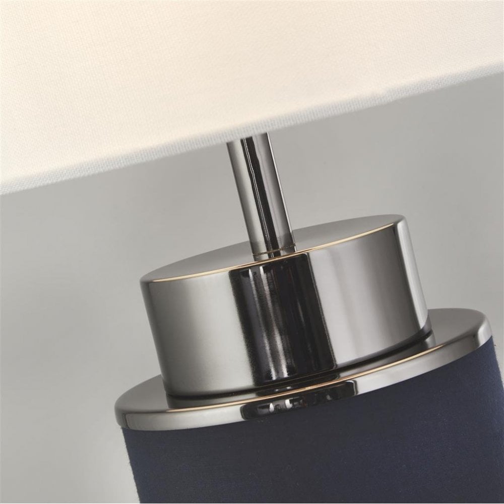 Searchlight Feltwell Table Lamp - Black Nickel, Navy & White Linen