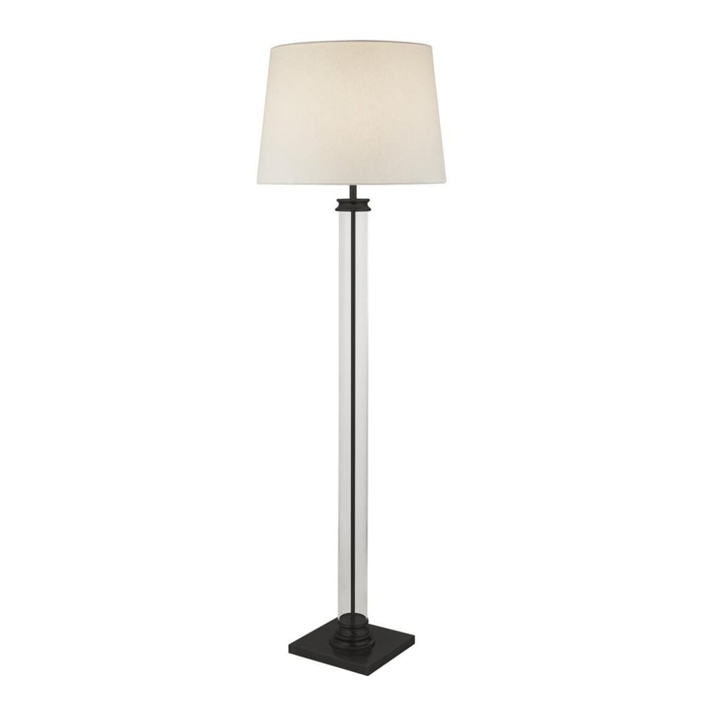 Searchlight Paulton Floor Lamp - Black, Glass & White Fabric Shade
