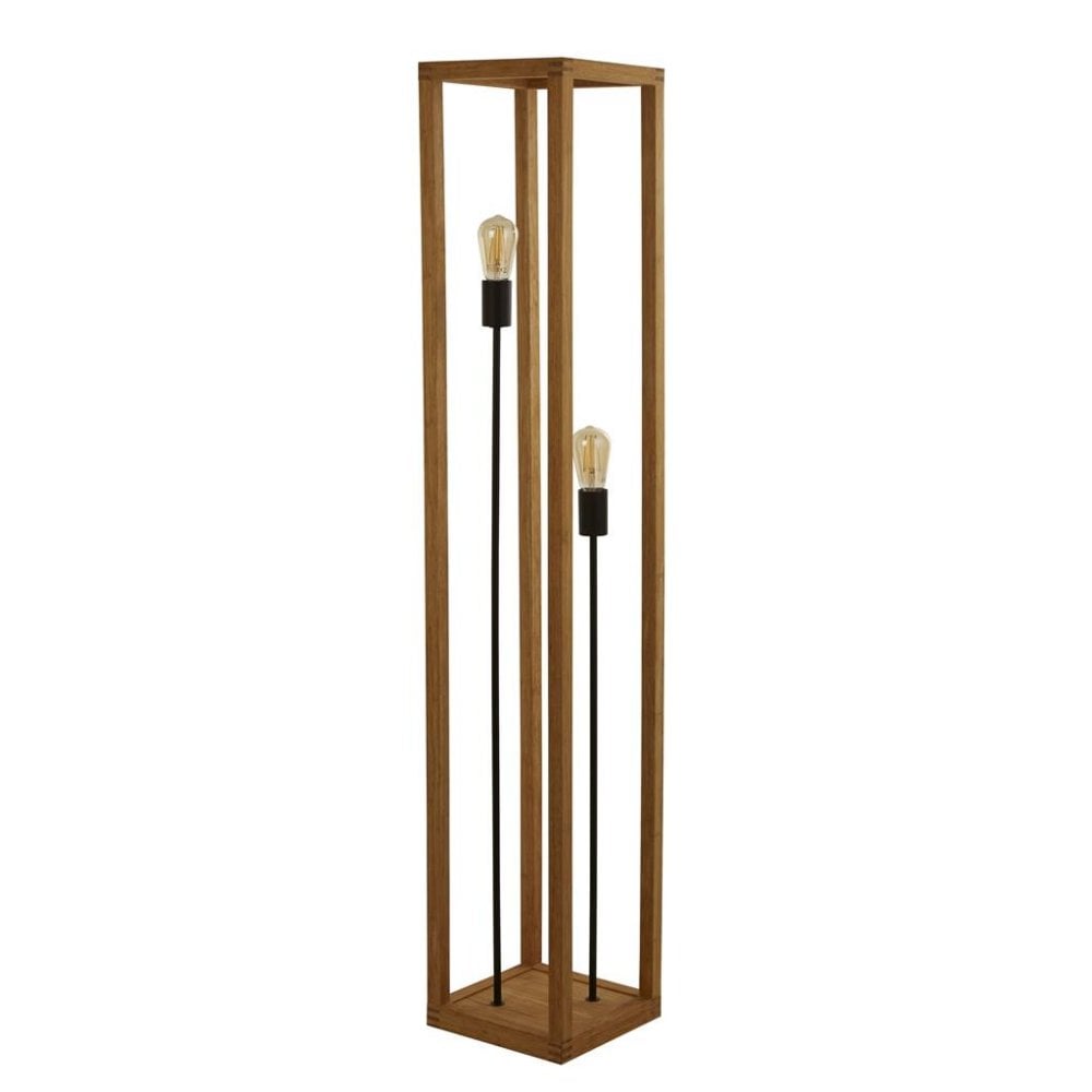 Searchlight Soho 2 Light Floor Lamp - Natural Wood & Black