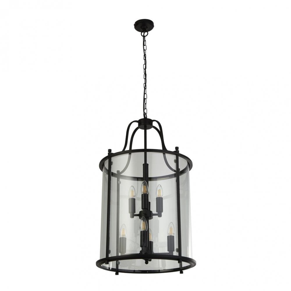Searchlight Lake Grande 8 Light Pendant - Black & Glass