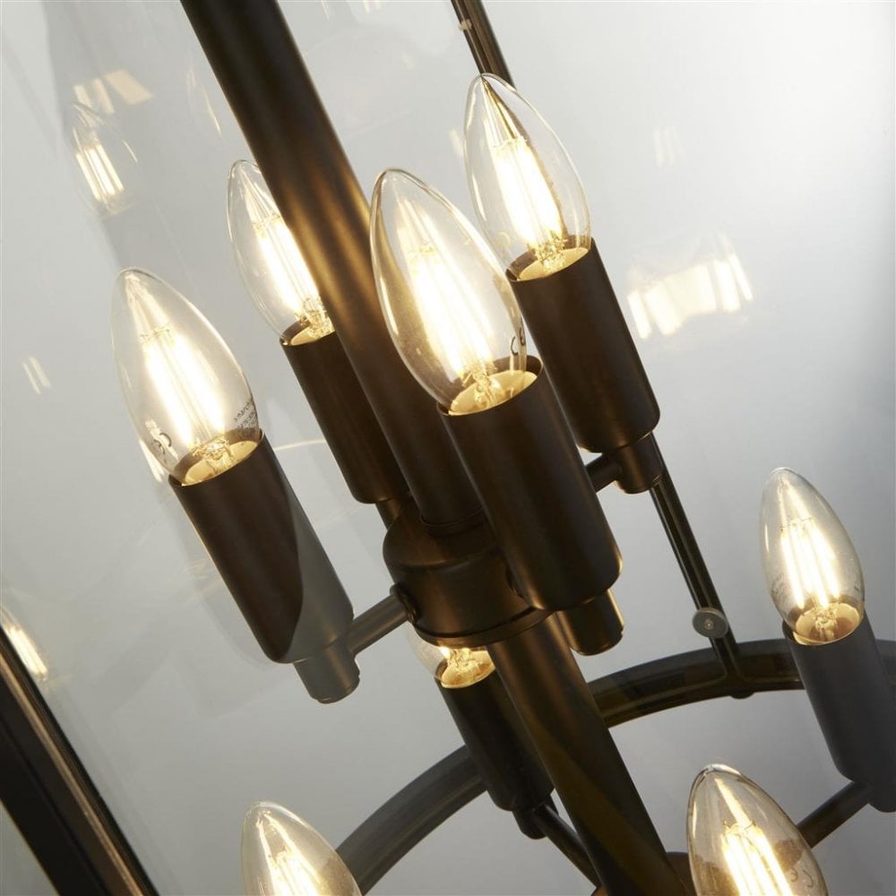 Searchlight Lake Grande 8 Light Pendant - Black & Glass