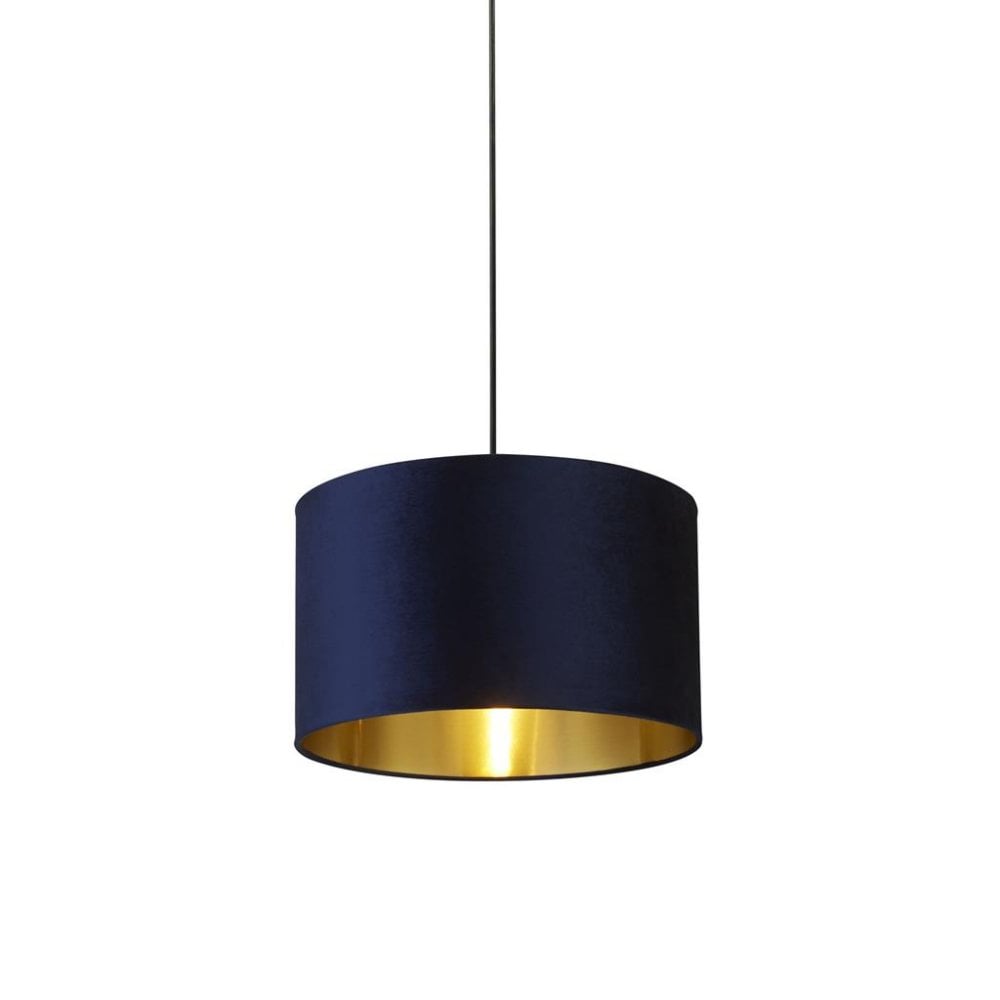 Searchlight Drum Shade - 40cm - Navy Velvet with Gold Inner - Shade Only