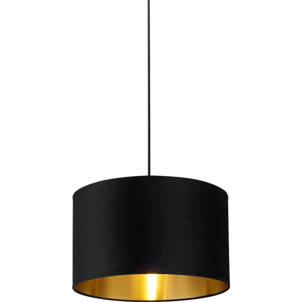 Searchlight Drum Shade - 40cm - Black Velvet with Gold Inner - Shade Only