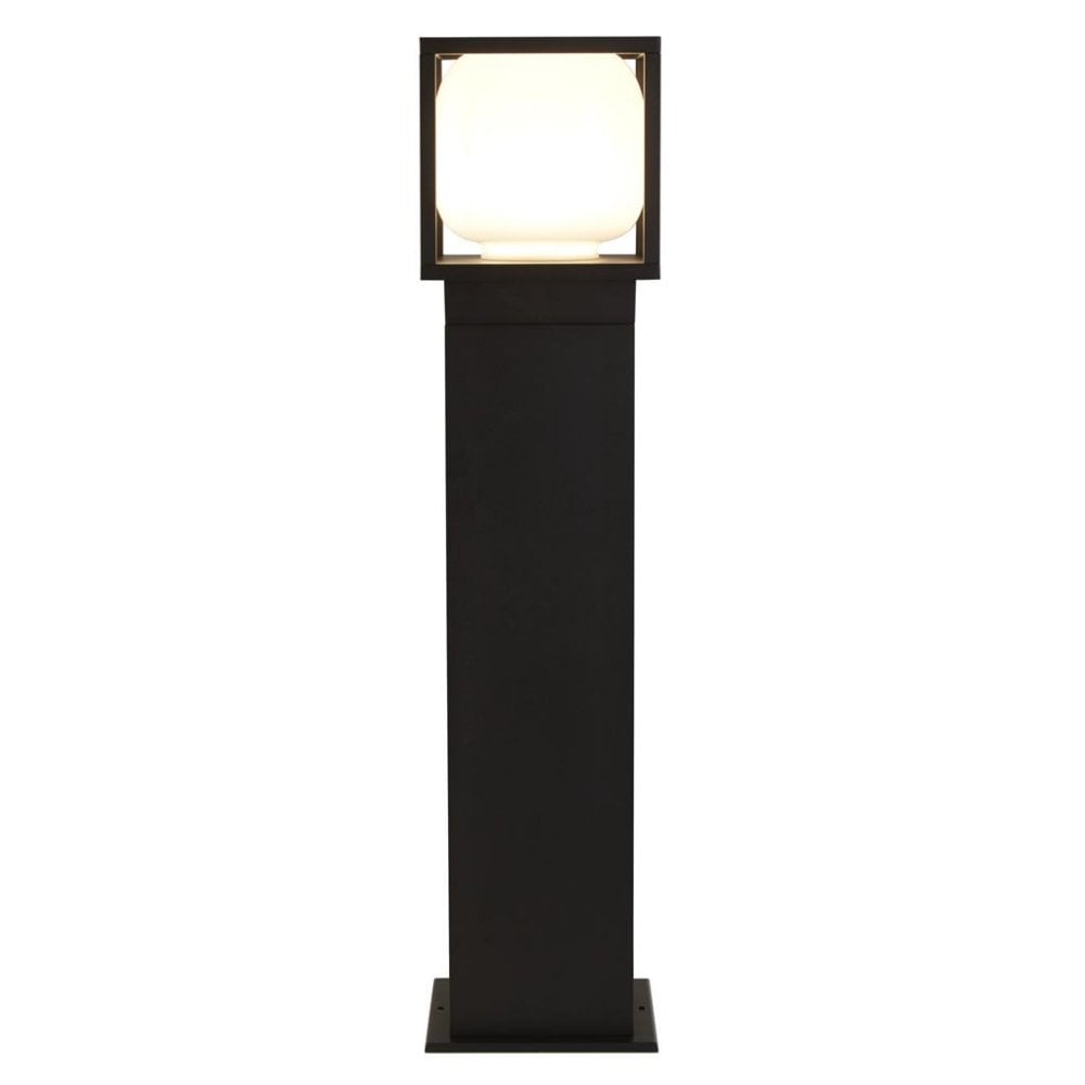 Searchlight Athol Outdoor Post - Black & Opal Glass