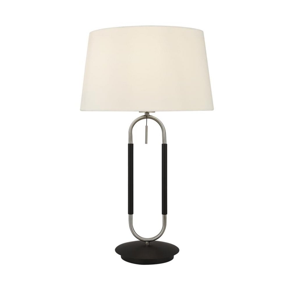 Searchlight Jackson Table Lamp - Black, Satin Silver & White Velvet