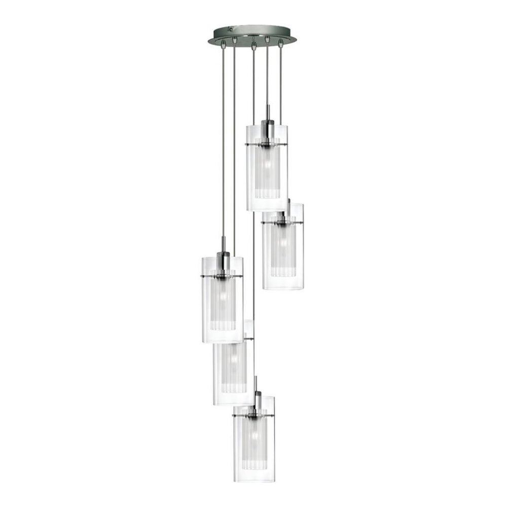 Searchlight Dawson I 5 Light Multi-Drop Pendant - Satin Silver & Glass