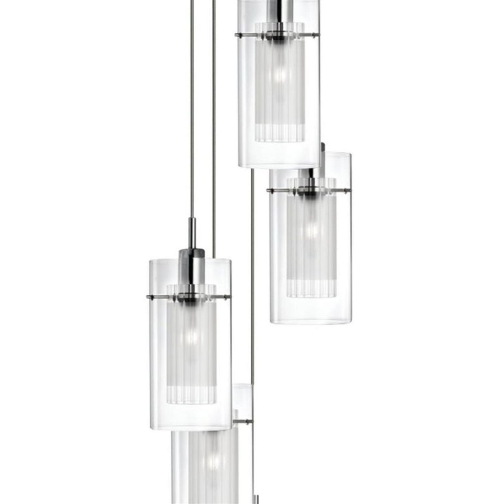 Searchlight Dawson I 5 Light Multi-Drop Pendant - Satin Silver & Glass