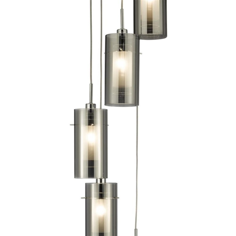 Searchlight Dawson I 5 Light Pendant - Satin Silver & Smoked Glass
